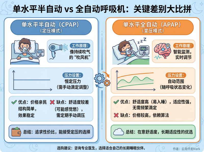 圖卡：單水平呼吸機 自動vs半自動